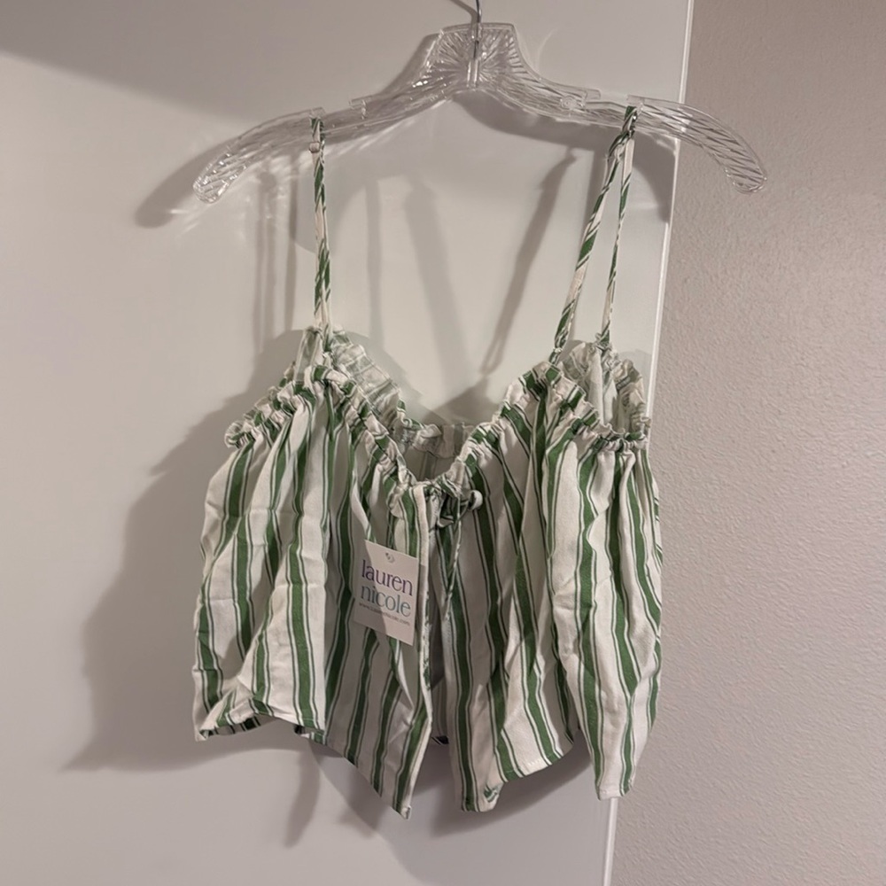 White with green stripes flowy beachy top from boutique